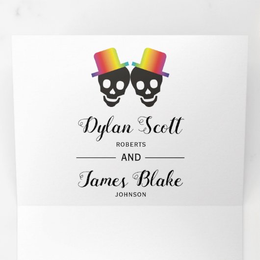 Zwei Schädel bunt Konfetti Homosexuelle Hochzeit Dreifach Gefaltete Einladung (Innen Erste Seite)