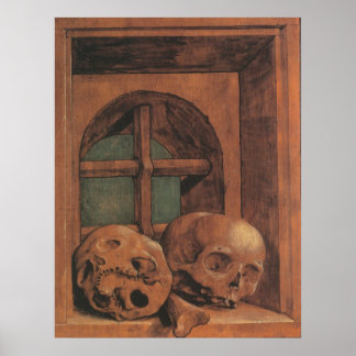 Zwei Schädel in einer Fenster-Nische Poster