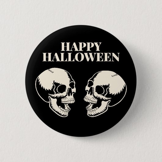 Zwei Schädel lachen Frohes Halloween Button (Vorderseite)