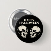 Zwei Schädel lachen Frohes Halloween Button (Vorne & Hinten)