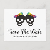 Zwei Schädelbräute, Konfetti Lesben Save the Date Ankündigungspostkarte (Vorderseite)