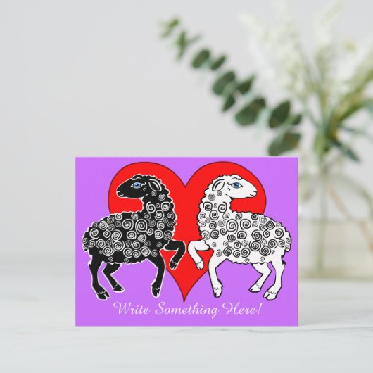 Zwei Schafe Schwarz-weiß Big Red Heart Personalisi Postkarte (Stehend Vorderseite)