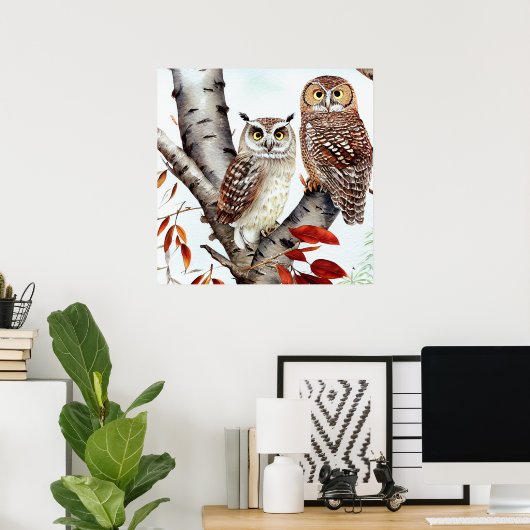 Zwei Schafe sitzen im Herbst in einem Weißen Birke Poster (Heimbüro)