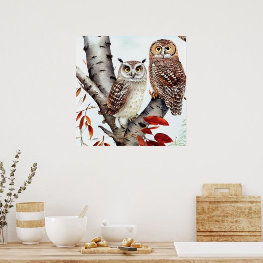 Zwei Schafe sitzen im Herbst in einem Weißen Birke Poster (Küche)