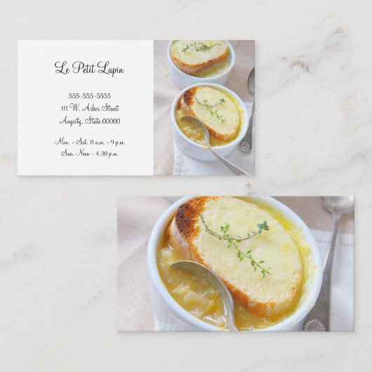 Zwei Schalen Zwiebelsuppe Visitenkarte (Vorne/Hinten)