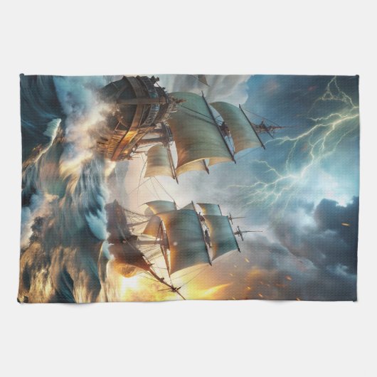 Zwei Schiffe auf See Geschirrtuch (Horizontal)