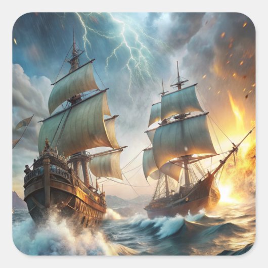 Zwei Schiffe auf See Quadratischer Aufkleber (Vorderseite)