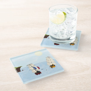 Zwei Schiffe im Kampf Napoleonisches Kriegsmeer Glasuntersetzer