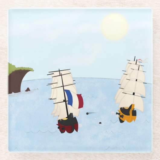 Zwei Schiffe im Kampf Napoleonisches Kriegsmeer Glasuntersetzer (Vorderseite)