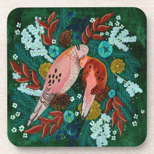 Zwei Schildkröten Tauben Blumenkranz Weihnachtsfei Getränkeuntersetzer (Vorderseite)