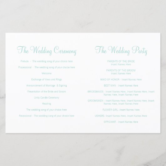 Zwei Schmetterlinge aquamarines Hochzeitsprogramm (Rückseite)