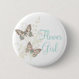 Zwei Schmetterlinge Blume Mädchen Hochzeit Button
