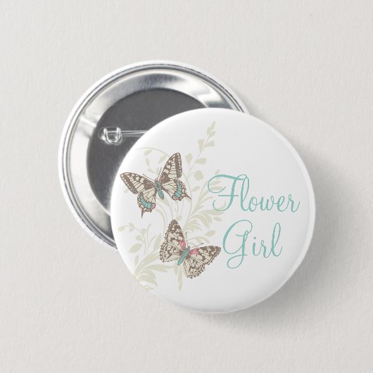 Zwei Schmetterlinge Blume Mädchen Hochzeit Button (Vorne & Hinten)