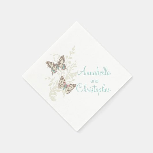Zwei Schmetterlinge Hochzeit aquamarine weiße Serv Serviette (Ecke)