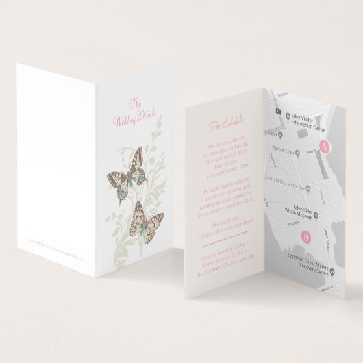 Zwei Schmetterlinge Rosa Hochzeit Details Zeitplan (Innenseite und Außenseite)