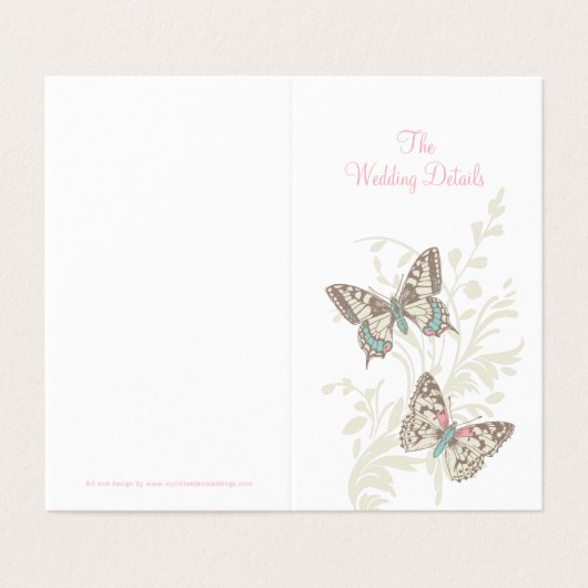 Zwei Schmetterlinge Rosa Hochzeit Details Zeitplan (Außenseite Aufgefaltet)
