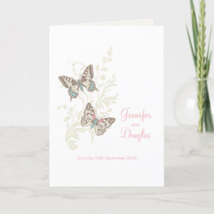 Zwei Schmetterlinge rosa, weiße Hochzeitsprogramme Programm