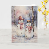 Zwei Schneemänner in Hats und Scarves Weihnachtsgr Karte (Gelbe Blume)