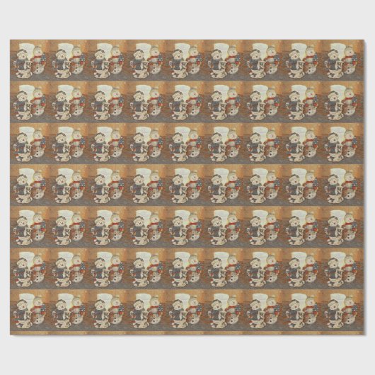 Zwei Schneemänner und Kerze - Rot, Rusty Geschenkpapier (Flach)