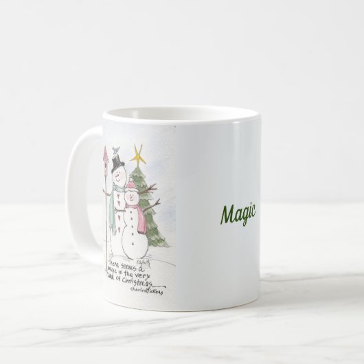 Zwei Schneemenschen Watercolor Magic Winterszene Kaffeetasse (Vorderseite Links)