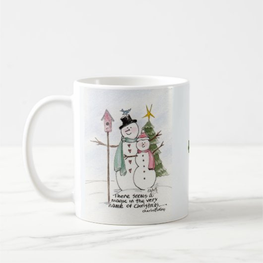 Zwei Schneemenschen Watercolor Magic Winterszene Kaffeetasse (Links)