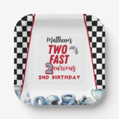 Zwei Schnell 2. Geburtstag Junge Rennwagen Pappteller (Vorderseite)