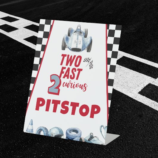 Zwei Schnell 2. Geburtstag Junge Rennwagen Pitstop Sockelschild