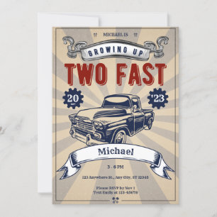 Zwei schnell 2. Geburtstagsjunge Auto Vintage-Renn Einladung