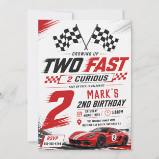Zwei schnell 2 neugierig Rennwagen 2. Geburtstag Einladung