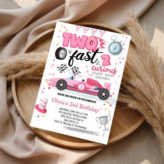 Zwei schnell 2 neugierig Rennwagen Pink 2. Geburts Einladung