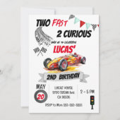 Zwei Schnell 2 Neugierige Red Race Car 2. Geburtst Einladung (Vorderseite)