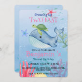 Zwei schnell Niedliche Blaumeerkoralle Whale Gebur Einladung (Vorne/Hinten)