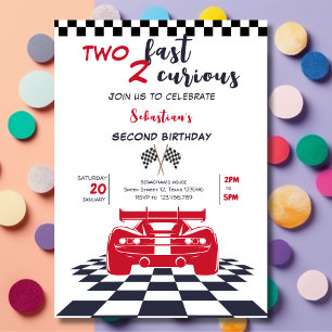 Zwei schnell zwei neugierige zweite Kindergeburtst Einladung