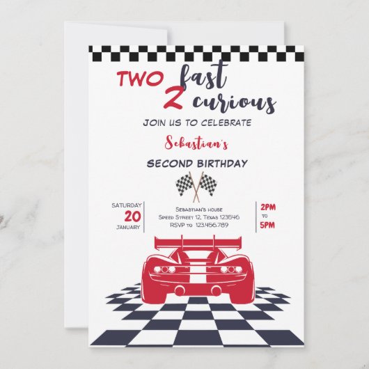 Zwei schnell zwei neugierige zweite Kindergeburtst Einladung (Vorderseite)