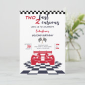 Zwei schnell zwei neugierige zweite Kindergeburtst Einladung (Stehend Vorderseite)