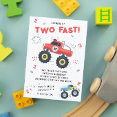 Zwei schnelle 2. Geburtstagskinder Monster Car Tru Einladung