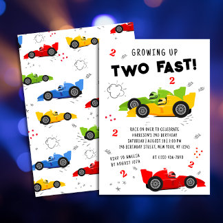 Zwei schnelle 2. Geburtstagskinder Racing Cars Einladung