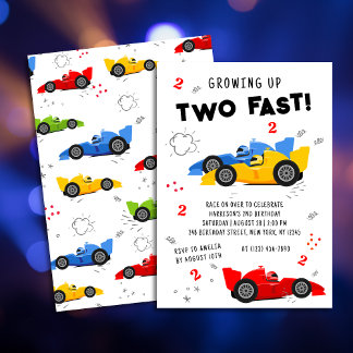 Zwei schnelle 2. Geburtstagskinder Racing Cars Einladung