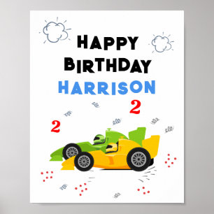 Zwei schnelle 2. Geburtstagskinder Rennwagen Name Poster