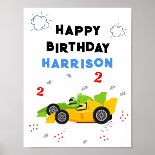 Zwei schnelle 2. Geburtstagskinder Rennwagen Name Poster
