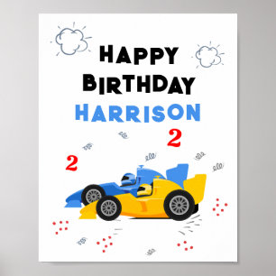 Zwei schnelle 2. Geburtstagskinder Rennwagen Name Poster