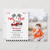 Zwei schnelle Auto Junge 2. Geburtstag Party Einladung (Vorderseite)