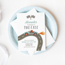 Zwei schnelle BLAU Rennwagen zum Geburtstag Einlad Einladung