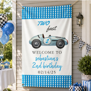 Zwei schnelle blaue Rennwagen 2. Geburtstagsfeier Banner