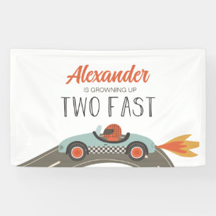 Zwei schnelle blaue Rennwagen-Geburtstag Banner