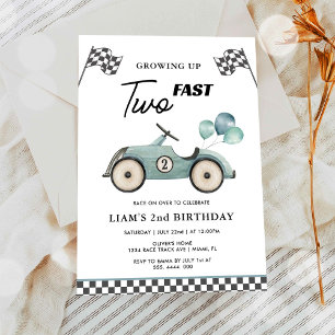 ZWEI schnelle blaue Rennwagen-Jungs 2. Geburtstag Einladung