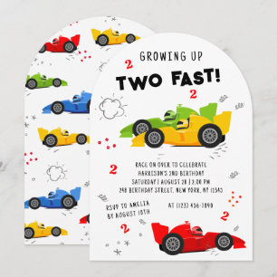 Zwei schnelle bunte Rennwagen 2. Geburtstag Einladung