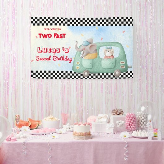 Zwei schnelle Elephant Race Car 2. HBD Party Banner (Party)