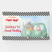 Zwei schnelle Elephant Race Car 2. HBD Party Banner (Horizontal)
