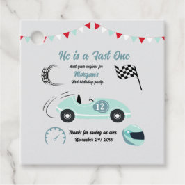 Zwei schnelle festliche blaue Rennwagen zum Geburt Geschenkanhänger